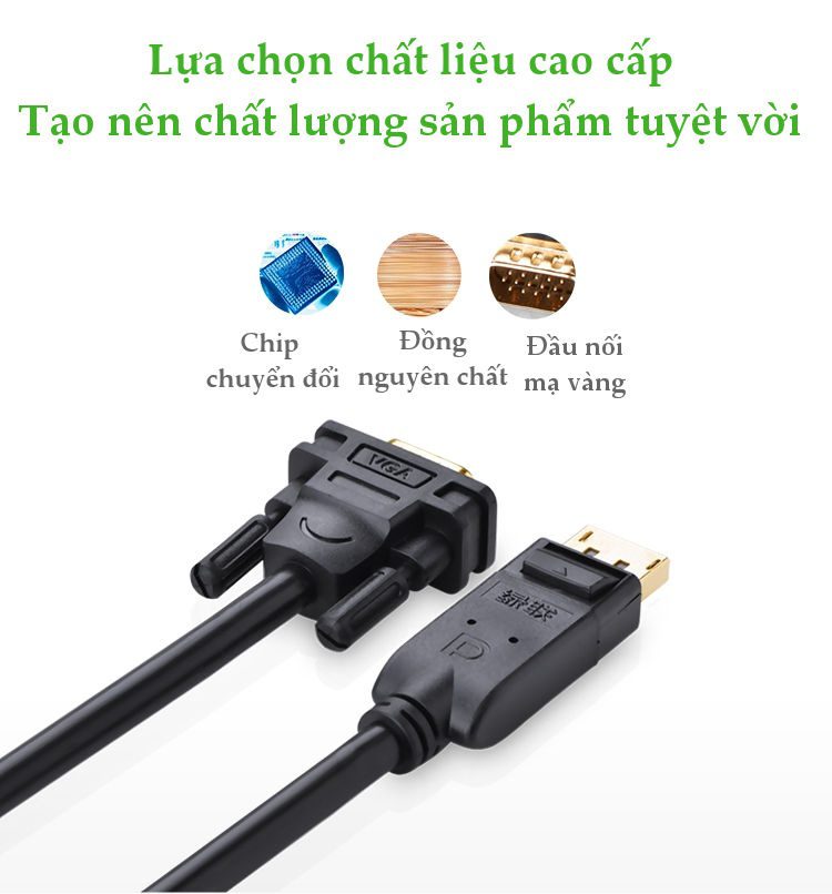 Cáp Displayport to VGA dài 1,5m chính hãng Ugreen 10247 cao cấp