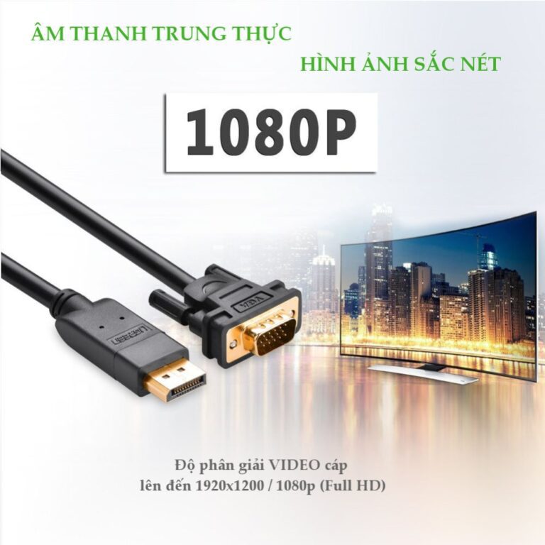 Cáp Displayport to VGA dài 1,5m chính hãng Ugreen 10247 cao cấp