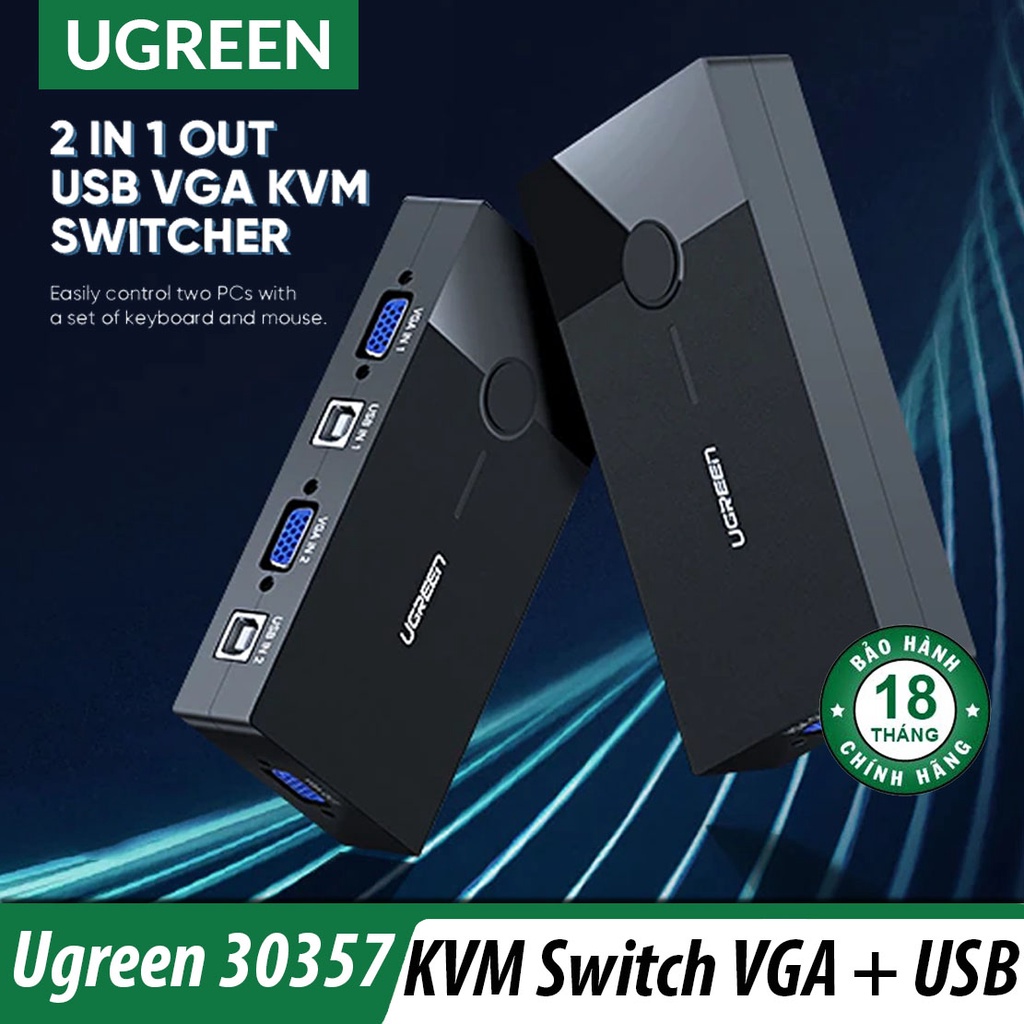 Bộ chuyển tín hiệu 2 CPU dùng 1 Màn hình KVM Switch USB Chính hãng Ugreen 30357 cao cấp
