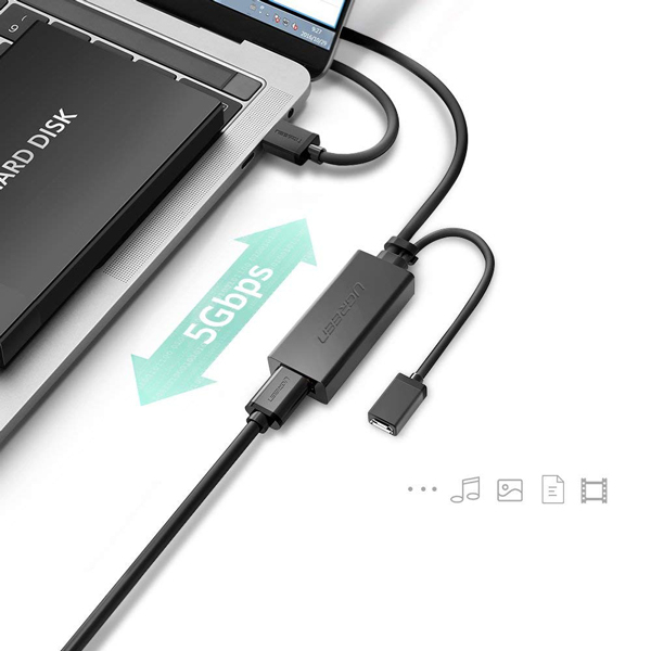 Cáp USB 3.0 nối dài 5m hỗ trợ nguồn Micro USB chính hãng Ugreen 20827 cao cấp