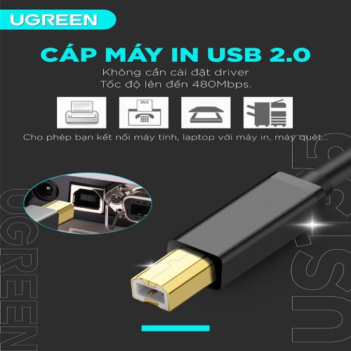 Cáp máy in USB dài 3m chính hãng Ugreen 10328 cao cấp