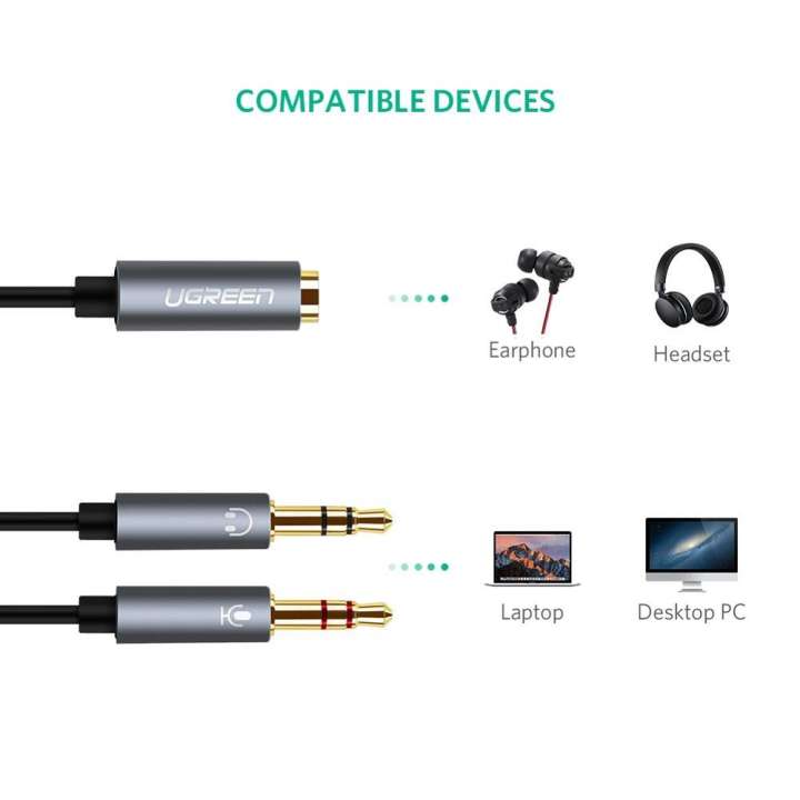Cáp Audio 3,5mm âm ra 2 đầu 3,5mm 1 Mic 1 loa chính hãng Ugreen 20899 mạ vàng cao cấp