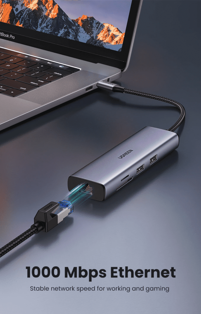 Thiết bị mở rộng Type-C 7 in 1 Sang HDMI 4K@30HZ + USB 3.0*2 + SD/TF + PD 100W Ugreen 90568 cao cấp