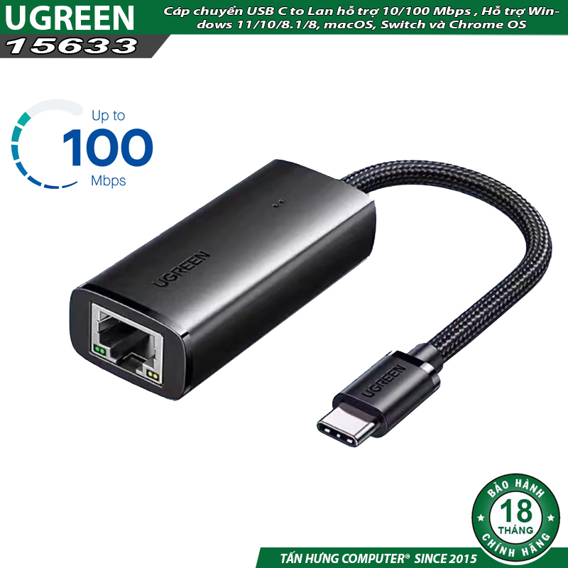 Cáp chuyển đổi USB Type-C 3.1 to Lan Gigabit 10/100Mbps Ugreen 15633 cao cấp