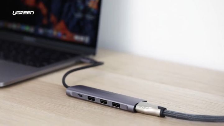 Hub USB Type-C 6 trong 1 ra HDMI 4K@30Hz, USB 3.0, Lan 1Gbps, Sạc PD 100W Ugreen 15598 cao cấp