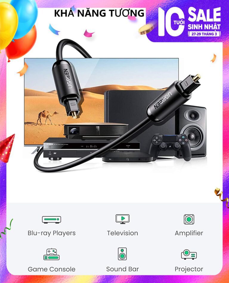 Cáp quang âm thanh Digital Optical Audio Toslink dài 2m Ugreen 70892 cao cấp