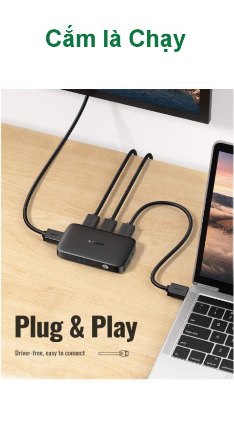 Thiết bị chuyển mạch HDMI 3 vào 1 ra hỗ trợ 4K@30Hz 3D 1080p Ugreen 80125 (Có remote)