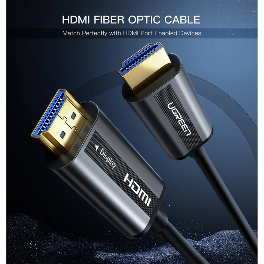 Cáp HDMI 2.0 sợi quang hợp kim kẽm 30m hỗ trợ 4K/60Hz chính hãng Ugreen 50217 cao cấp