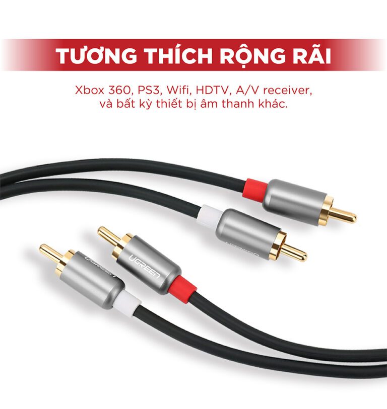 Cáp AV hoa sen 2 đầu RCA dài 5m chính hãng Ugreen 10520 Cao cấp