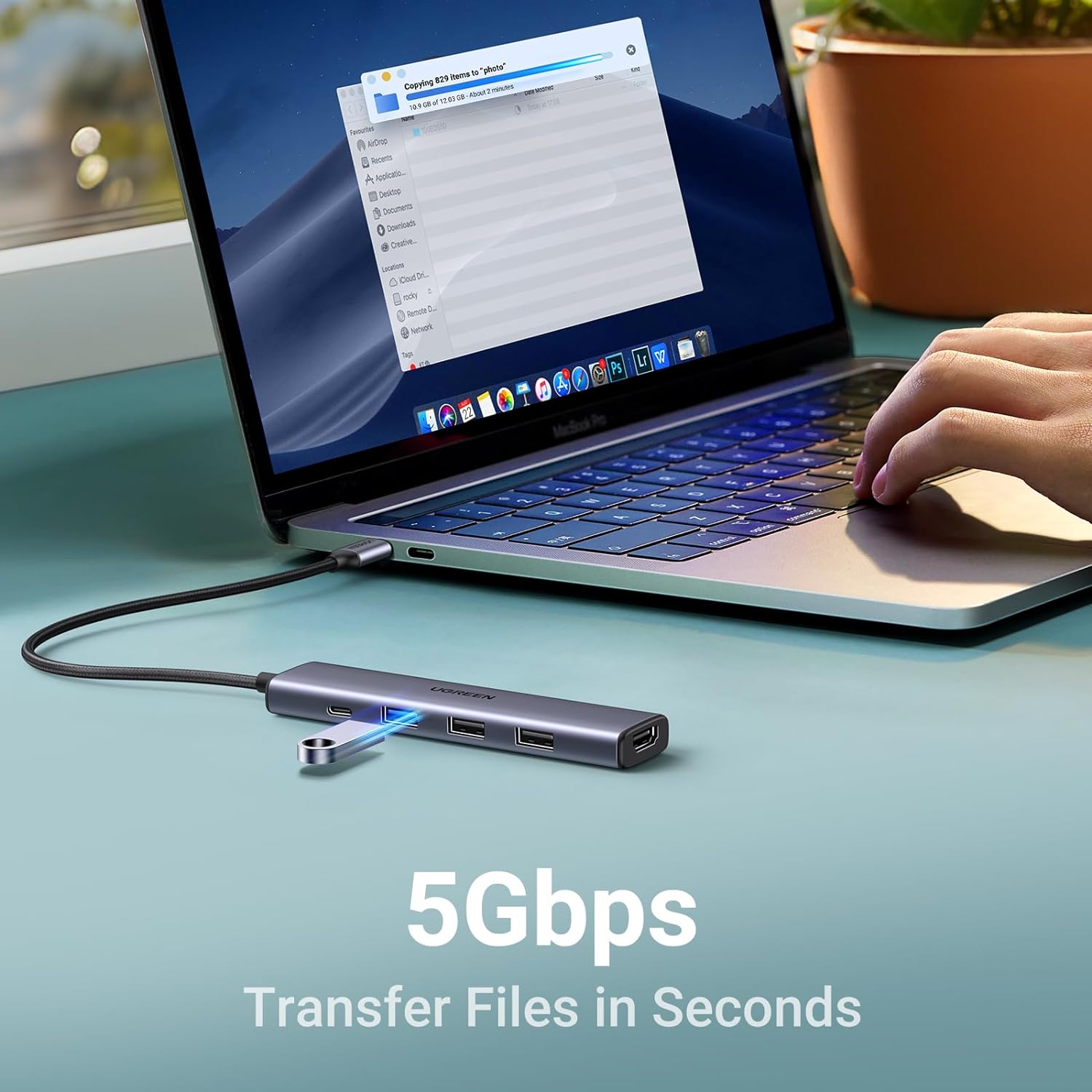 Hub USB Type-C 5 trong 1 ra HDMI 4K@30Hz, USB 2.0, USB 3.0, Sạc PD 100W Ugreen 15495 cao cấp