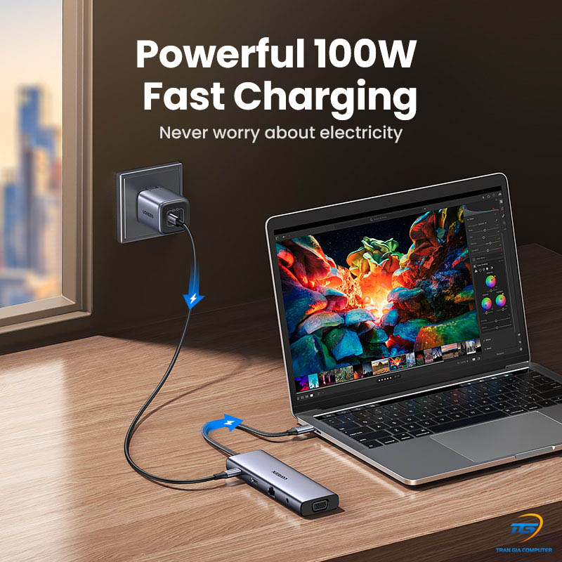 Hub USB Type-C 10 trong 1 ra HDMI, VGA, USB, Lan 1Gbps, 3.5mm, SD/TF, Sạc PD 100W Ugreen 15601