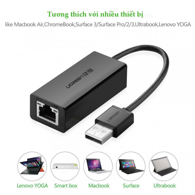 Cáp chuyển đổi USB-A 3.0 to Lan Gigabit 10/100/1000Mbps Ugreen 15636 cao cấp