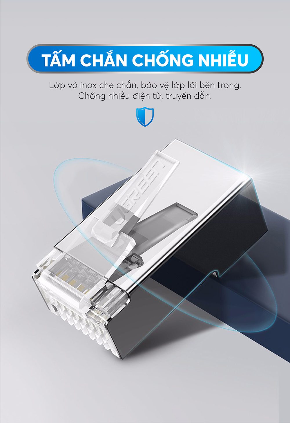 Đầu bấm mạng RJ45 cat 6 bọc nhôm 10c/túi chính hãng Ugreen 20333 cao cấp