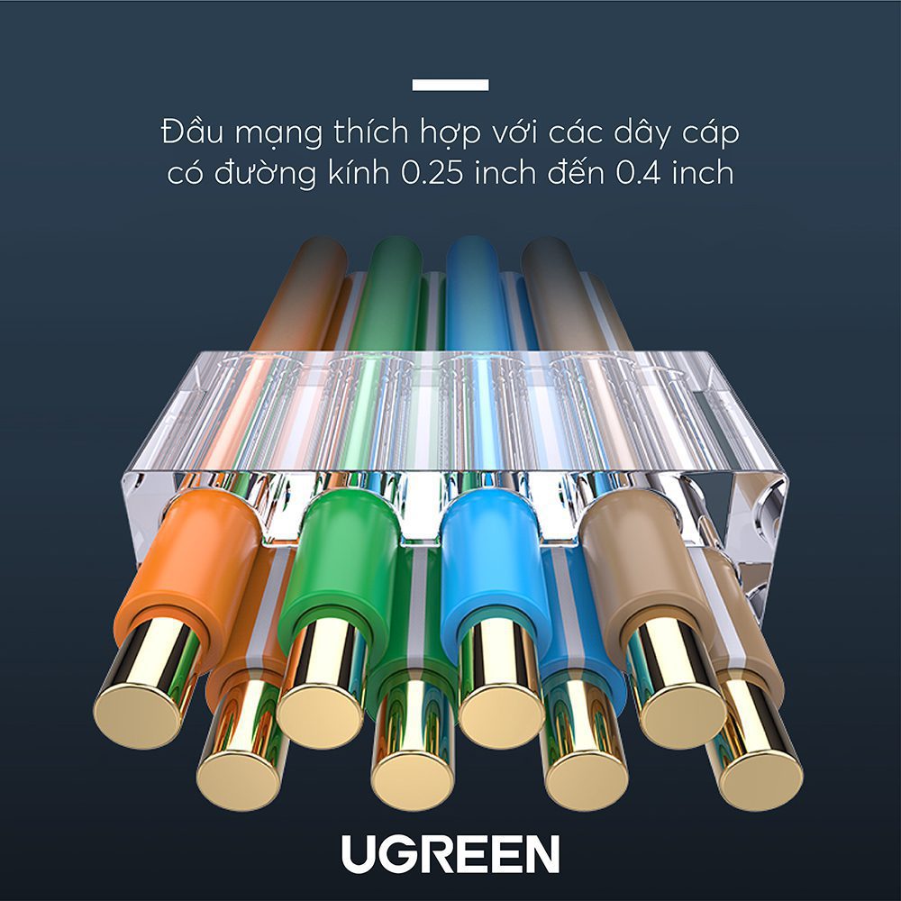 Đầu bấm mạng RJ45 cat 6 bọc nhôm 10c/túi chính hãng Ugreen 20333 cao cấp