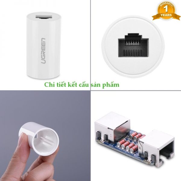 Đầu nối mạng chính hãng Ugreen 20391 hình trụ màu trắng