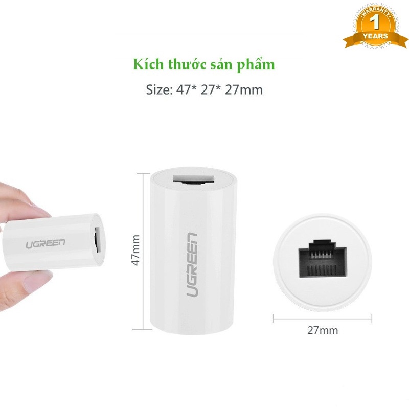 Đầu nối mạng chính hãng Ugreen 20391 hình trụ màu trắng