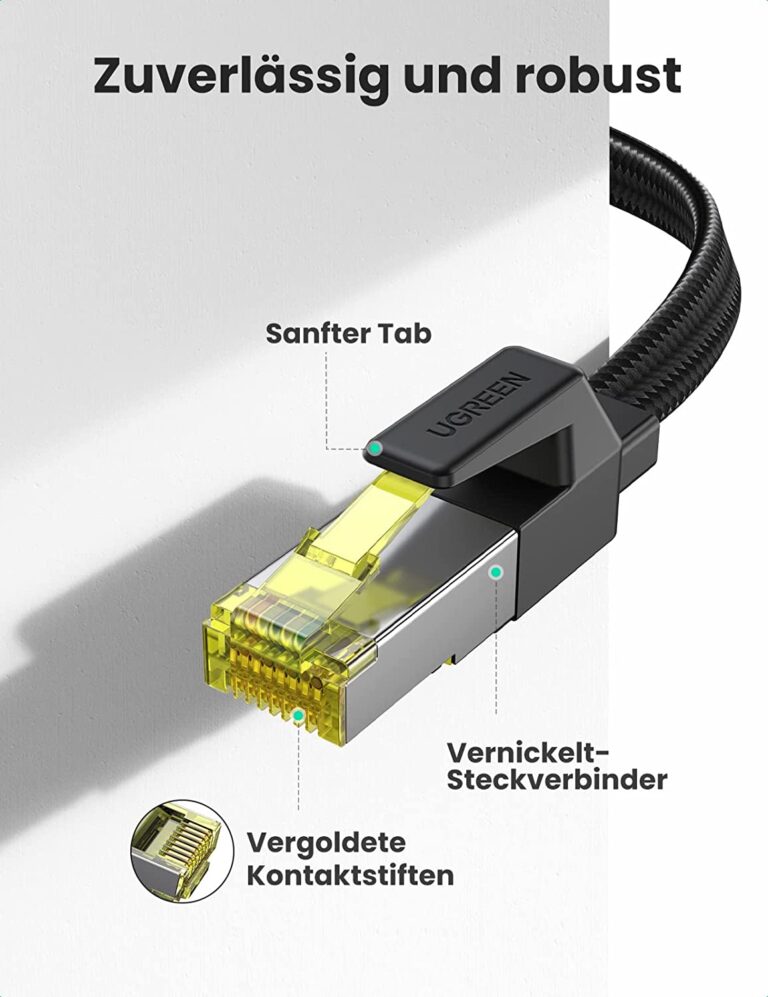 Cáp mạng CAT7 đúc sẵn dẹt dài 10M tốc độ 10Gbps 600Mhz 30AWG U/FTP Ugreen 40165 cao cấp (bện Nylon)