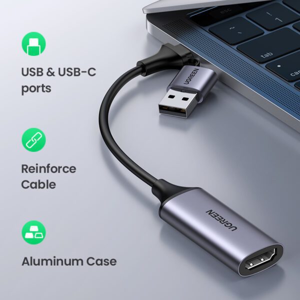 USB Capture HDMI, live streaming 1080P HDMI to USB 2.0, Type-C Ugreen 40189 cao cấp