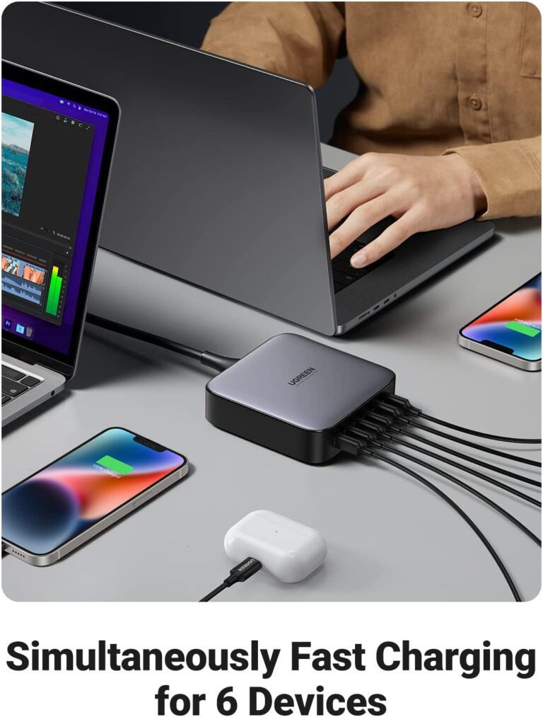 Củ sạc nhanh Nexode 200W GaN 6 cổng, USB Type-C x4, USB Type-A x2 Ugreen 40913 chính hãng