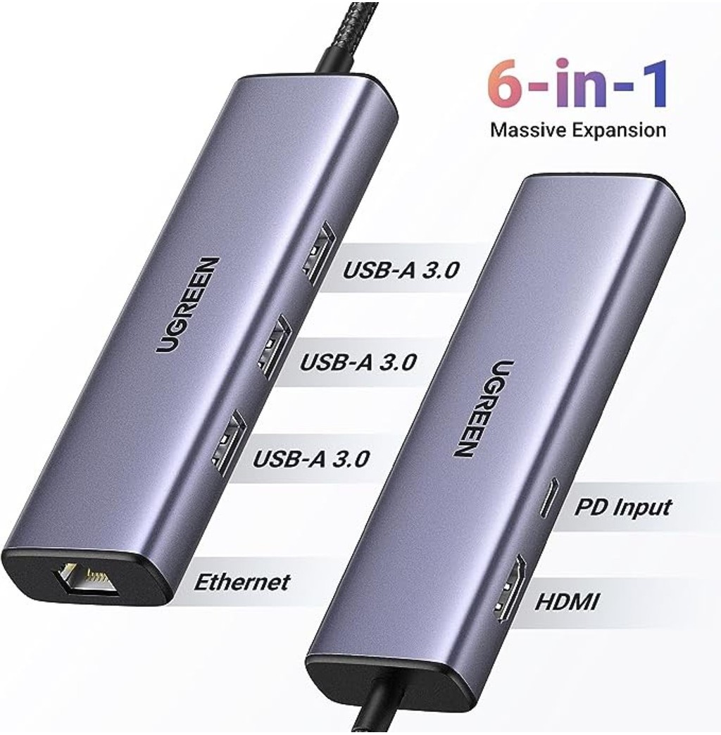 Thiết bị mở rộng USB Type-C 6 in 1 HDMI 4K@60Hz/Hub USB 3.0/LAN/PD 100W Ugreen 45000 cao cấp