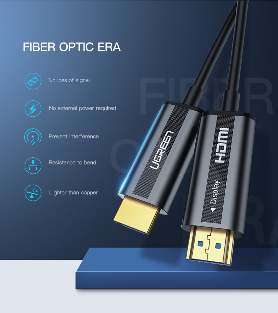 Cáp HDMI 2.0 sợi quang hợp kim kẽm 40m hỗ trợ 4K/60Hz chính hãng Ugreen 50218 cao cấp