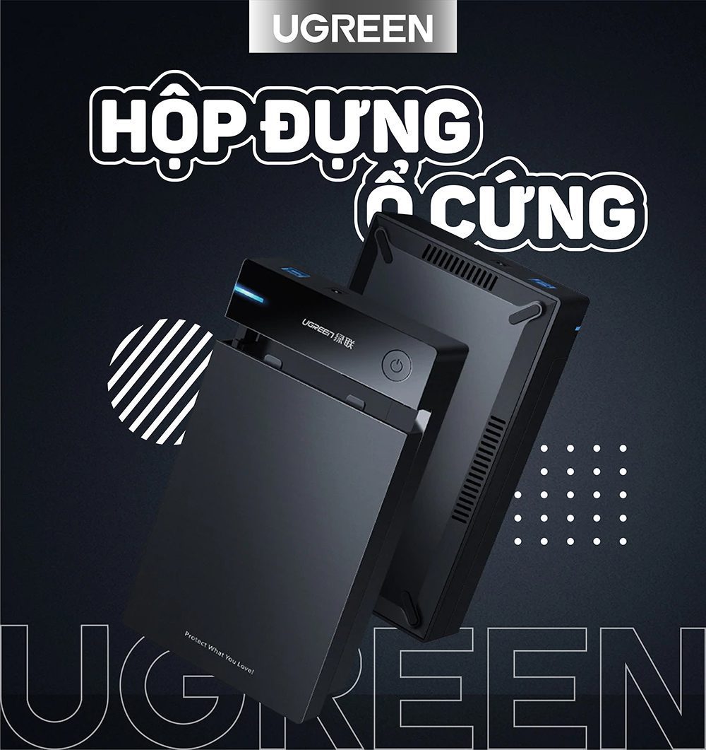 Hộp đựng ổ cứng 3.5 inch Sata/USB 3.0 hỗ trợ 16TB chính hãng Ugreen 50422 cao cấp