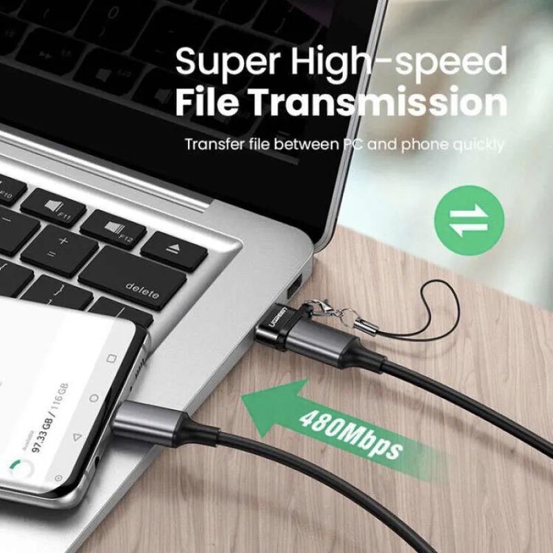 Đầu chuyển đổi USB Type-A sang Type-C hỗ trợ sạc nhanh 18w, dữ liệu Ugreen 50568 cao cấp