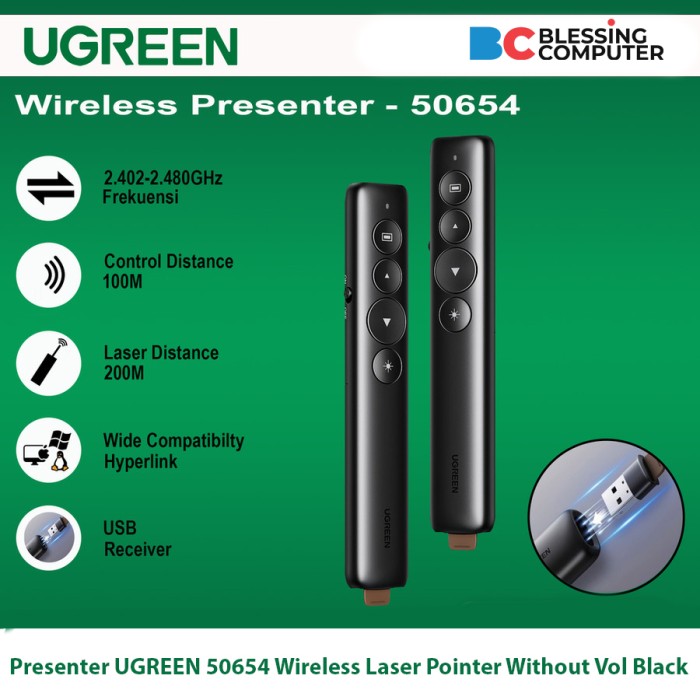 Bút trình chiếu Laser không dây chính hãng Ugreen 50654 cao cấp (Led đỏ, chiếu xa 200M)