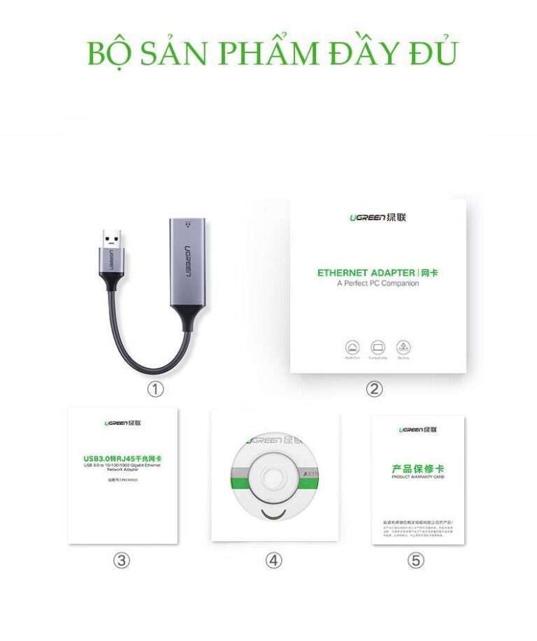 Cáp USB 3.0 to Lan 10/100/1000Mbps Gigabit Ethernet Ugreen 50922 vỏ nhôm cao cấp