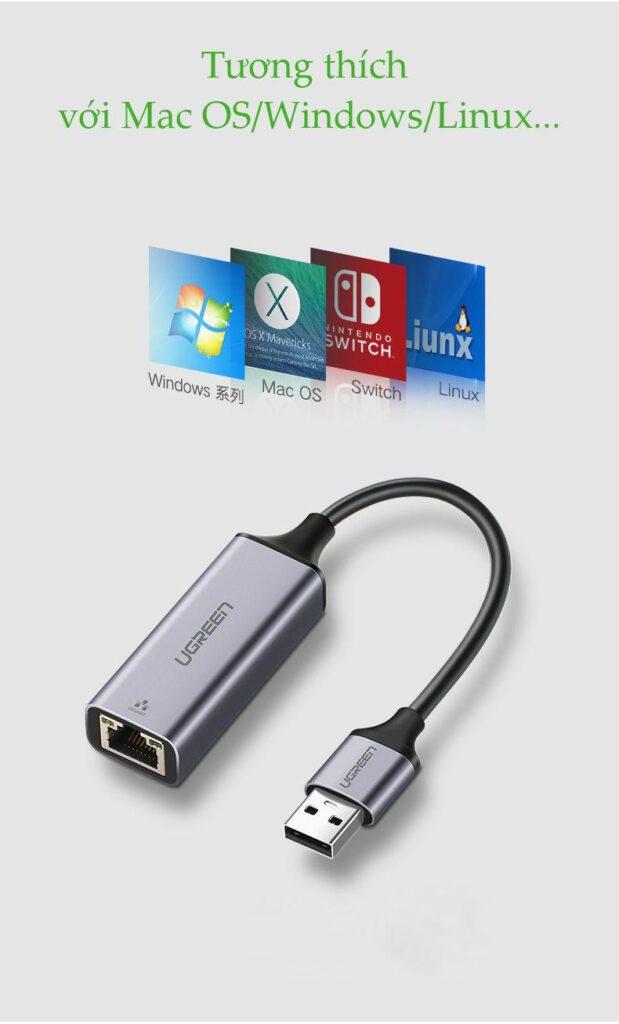 Cáp USB 3.0 to Lan 10/100/1000Mbps Gigabit Ethernet Ugreen 50922 vỏ nhôm cao cấp