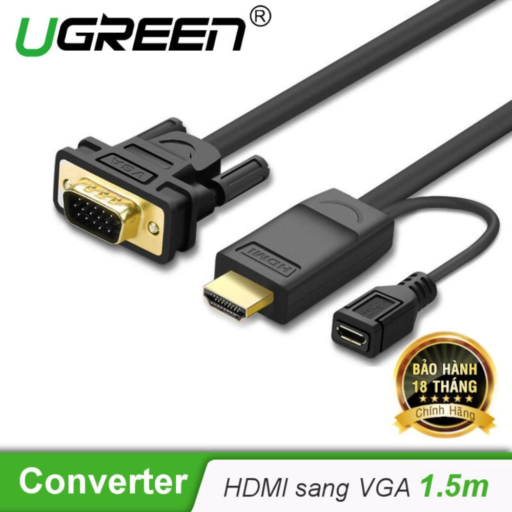 Cáp chuyển đổi HDMI to VGA 1,5m hỗ trợ nguồn chính hãng Ugreen 30449 cao cấp