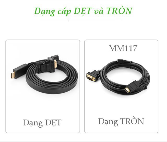 Cáp chuyển đổi HDMI to VGA 1,5m hỗ trợ nguồn chính hãng Ugreen 30449 cao cấp