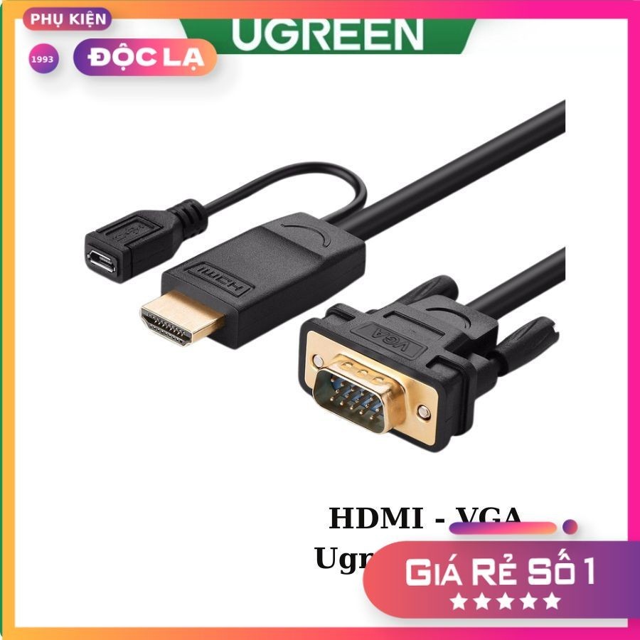 Cáp chuyển đổi HDMI to VGA 1,5m hỗ trợ nguồn chính hãng Ugreen 30449 cao cấp