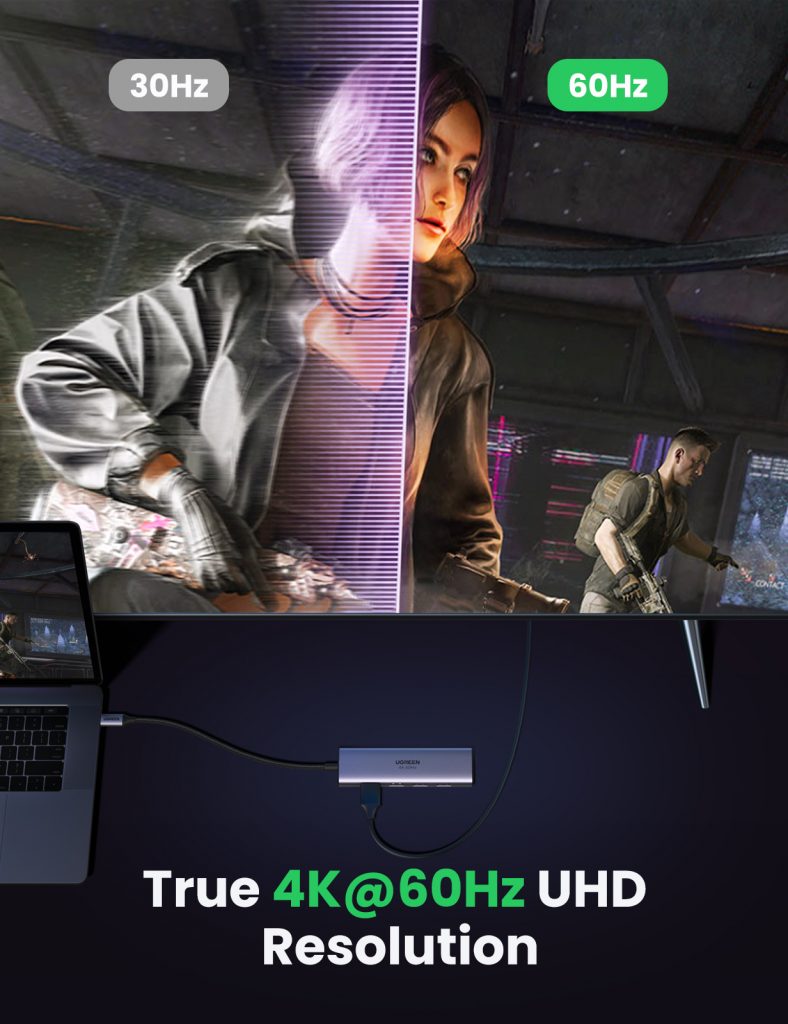 Thiết bị hub mở rộng 6 in 1 USB Type-C ra HDMI 4K@60hz/USB/SD/TF Ugreen 60383 cao cấp