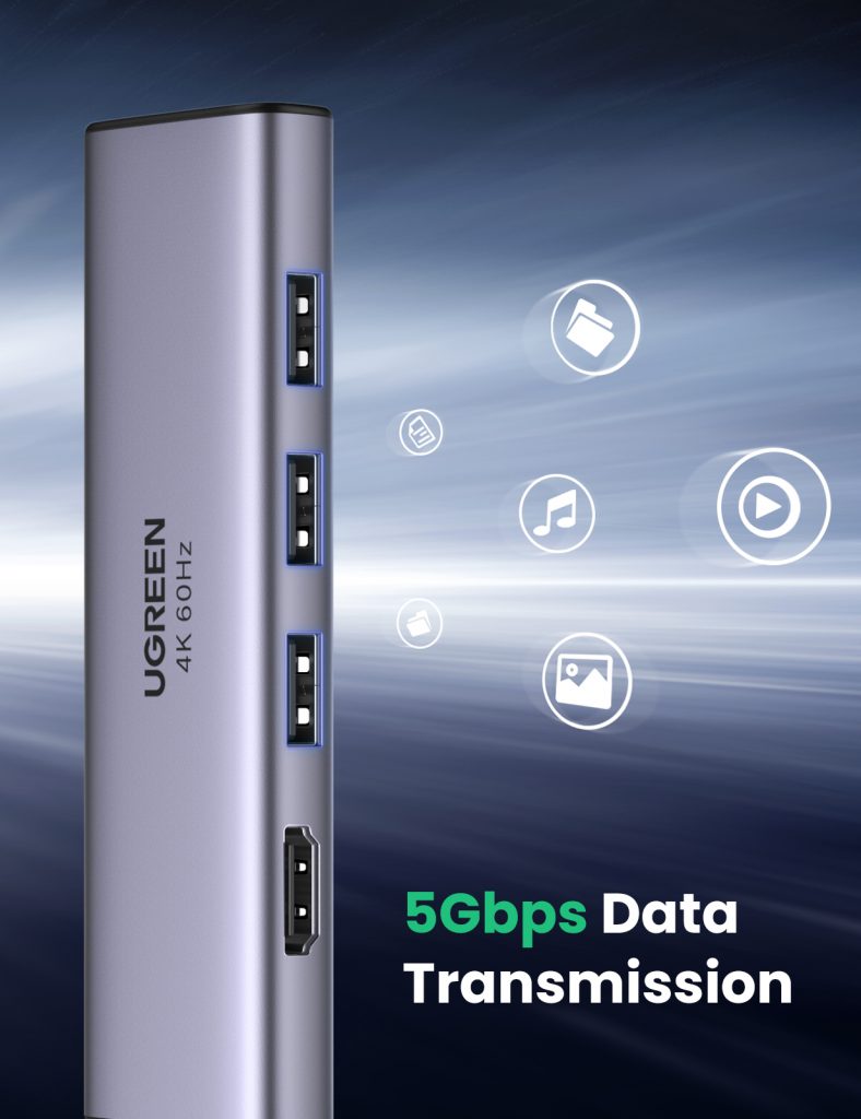Thiết bị hub mở rộng 6 in 1 USB Type-C ra HDMI 4K@60hz/USB/SD/TF Ugreen 60383 cao cấp