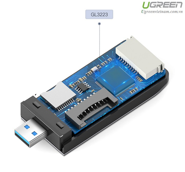 Đầu đọc thẻ USB 3.0 hỗ trợ SD/TF/CF/MS chính hãng Ugreen 50541 cao cấp
