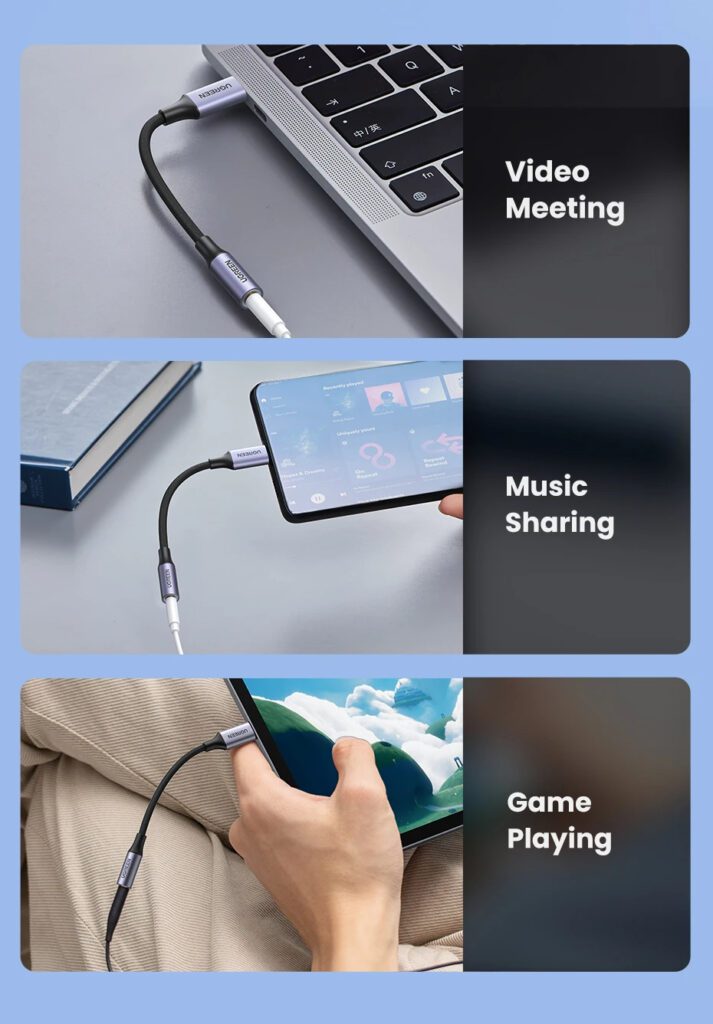 Cáp chuyển đổi âm thanh USB Type-C ra 3.5mm có chip DAC Ugreen 80154 cao cấp (Xám)