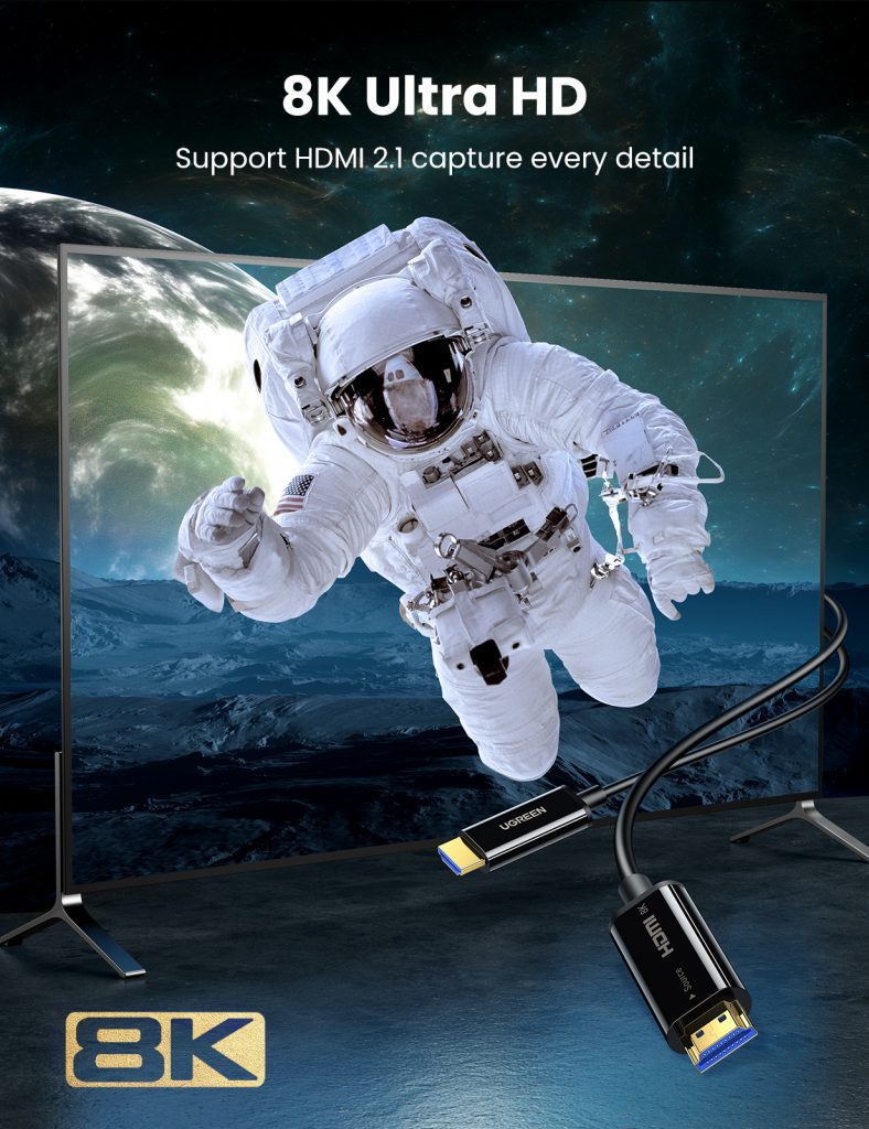 Cáp HDMI 2.1 sợi quang 15m hỗ trợ 8K/60Hz, 4K/120Hz chính hãng Ugreen 80407 cao cấp