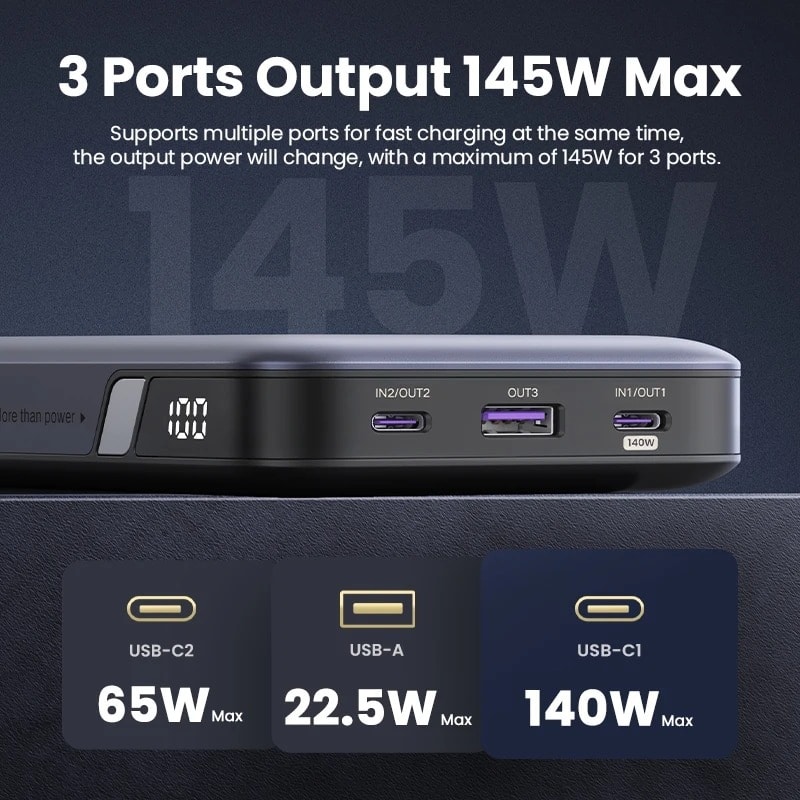 Sạc dự phòng PD 145W dung lượng 25000mAh hỗ trợ sạc nhanh 100W laptop Ugreen 90597A cao cấp