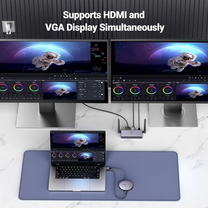 Bộ phát nhận tín hiệu HDMI+VGA không dây 50m 4K@30hz sóng 2.4/5Ghz Ugreen 90909A CM586 cao cấp