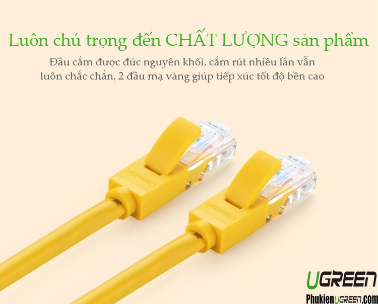 Cáp mạng đúc sẵn Cat5e 3M Ugreen 11232 màu vàng cao cấp