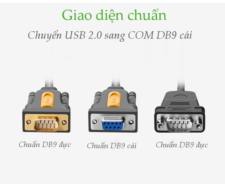 Cáp USB to Com dài 3m chính hãng Ugreen 20223 Cao cấp
