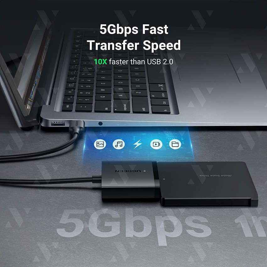 Cáp chuyển đổi USB 3.0 sang SATA cho ổ cứng SATA 2,5 /3,5 inch Ugreen 60561 cao cấp (kèm nguồn)