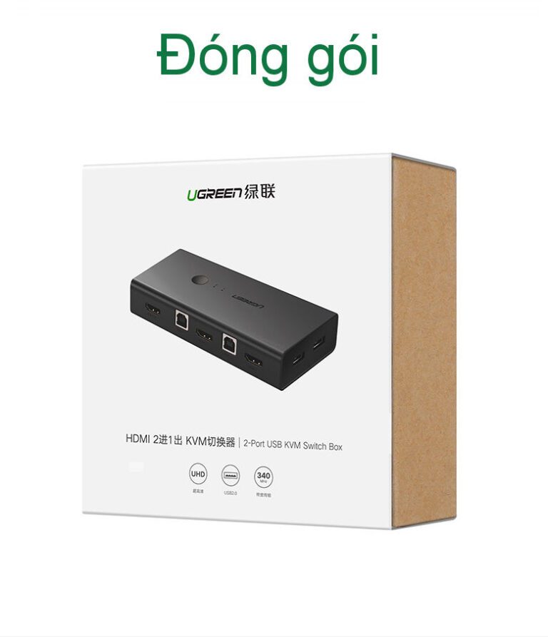 Bộ chuyển đổi 2 máy tính dùng 1 màn hình HDMI - Auto 2 USB KVM Switch chính hãng Ugreen 50744