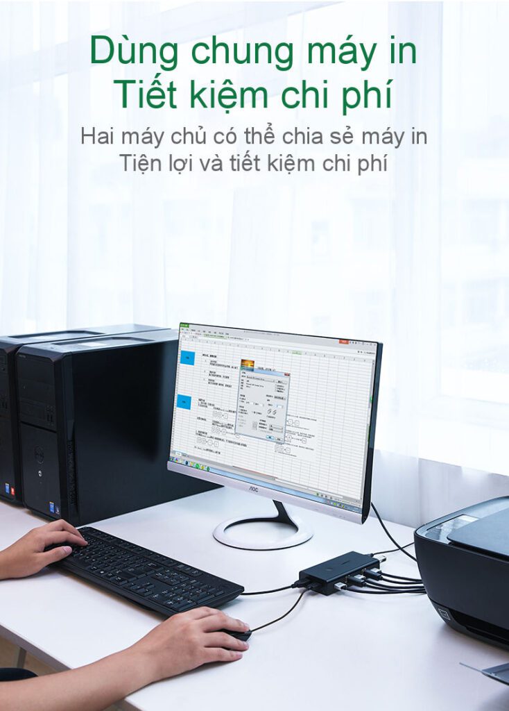 Bộ chuyển đổi 2 máy tính dùng 1 màn hình HDMI - Auto 2 USB KVM Switch chính hãng Ugreen 50744