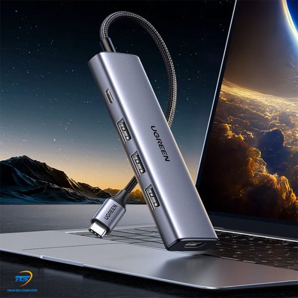 Hub chuyển đổi USB Type-C 5 trong 1 ra HDMI 4K@30Hz, USB 3.0 x 3, Sạc PD 100W Ugreen 15596 cao cấp