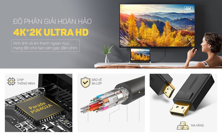 Cáp Displayport 1.2 to HDMI dài 5m hỗ trợ 4K*2K Ugreen 10204 cao cấp