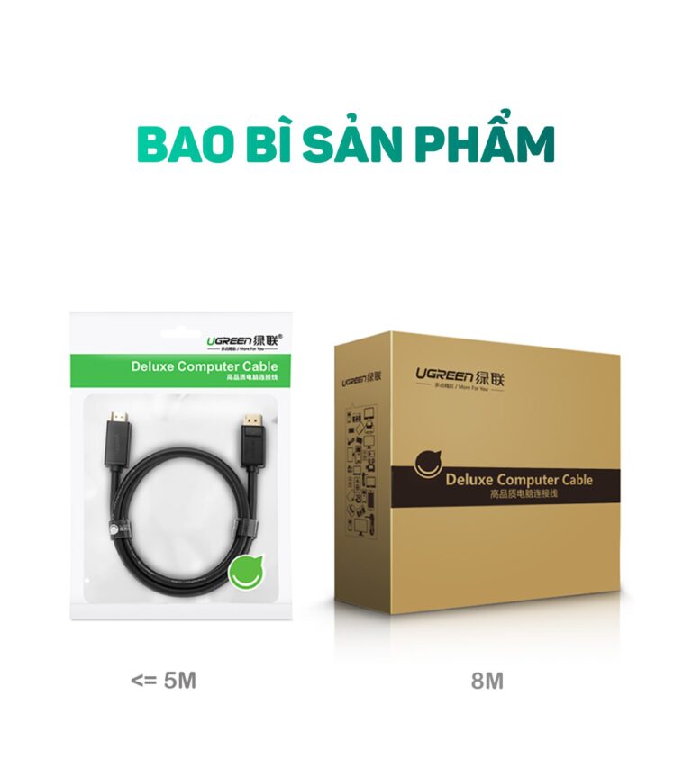 Cáp Displayport 1.2 to HDMI dài 5m hỗ trợ 4K*2K Ugreen 10204 cao cấp