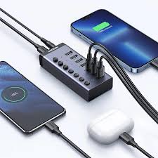 Bộ HUB chia 7 cổng USB 3.0 tốc độ 5Gbps vỏ nhôm, công tắc Ugreen 90307 (kèm nguồn 12V2A-EU) cao cấp