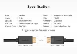 Cáp Displayport 1.2 to HDMI dài 1,5m hỗ trợ 4K*2K Ugreen 10239 cao cấp